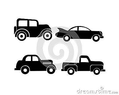 Set of classic cars silhouette flat design Vector Illustration