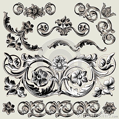 Set Of Classic Floral Decoration Elements Vector Illustration