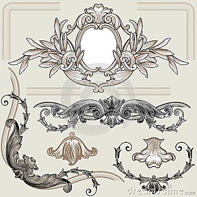 Set Of Classic Floral Decoration Elements Vector Illustration