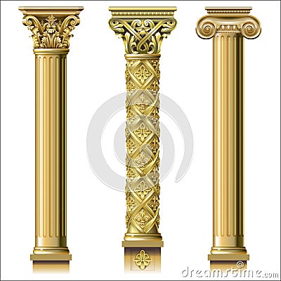 Set of classic gold columns Vector Illustration