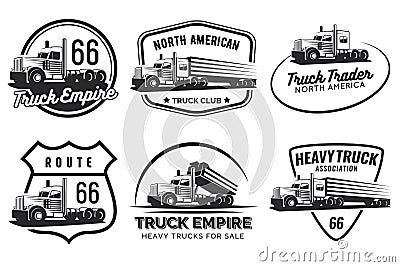 Set of classic heavy truck logo, emblems and badges. Vector Illustration