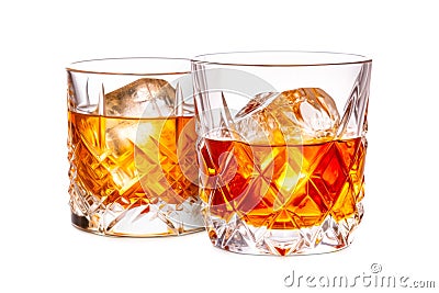 Set of classic Old Fashioned cocktails in a crystal-cut rocks glass isolated on white backdrop Stock Photo