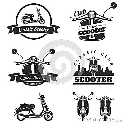 Set of classic scooter emblems, icons and badges. Urban, street Vector Illustration