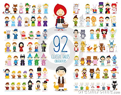 Set of 92 Classic Tales Characters in cartoon style Vector Illustration