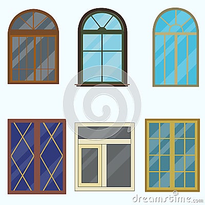 A set of classic windows for buildings. Vector Illustration