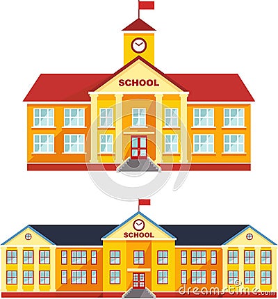 Set of classical school building isolated on white background. Vector illustration. Vector Illustration