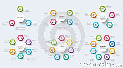 Set of clean minimalistic business step process chart infographics with step circles. Company presentation slide template. Modern Vector Illustration