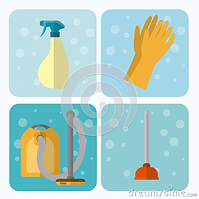 Set of cleaning appliances Vector Illustration