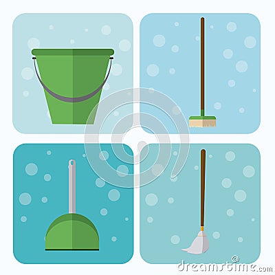Set of cleaning appliances Vector Illustration