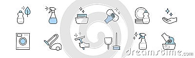 Set of cleaning and household doodle icons, signs Vector Illustration
