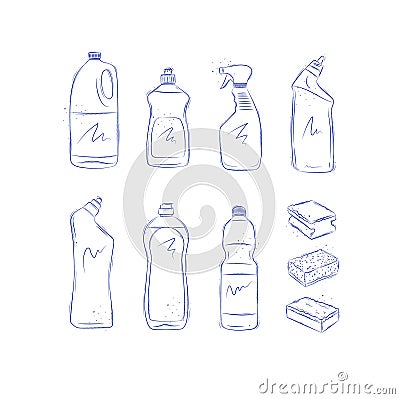 Set of cleaning products collection light Vector Illustration