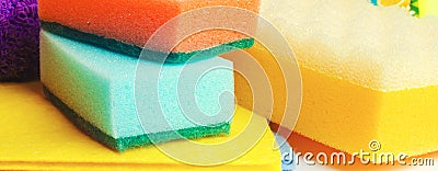 Set of cleaning sponges, cleanliness housekeeping concept, consumables Stock Photo