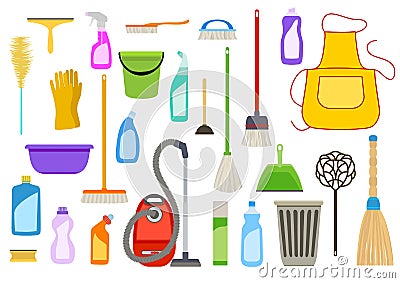 Set of cleaning supplies. Tools of housecleaning Vector Illustration