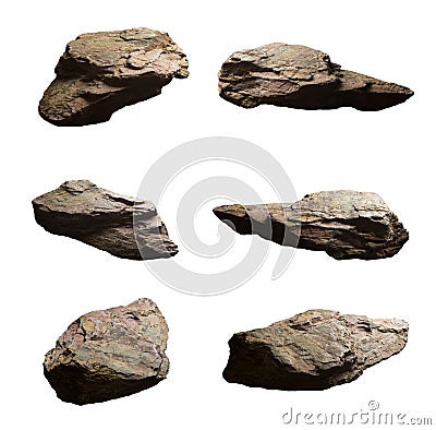 Set of cliff stones isolated white background Stock Photo