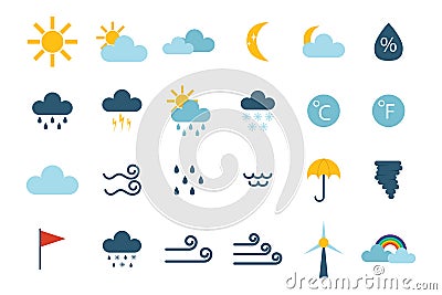 Set of climate forecast weather icons vector. Vector Illustration