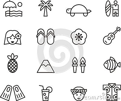 Set of Clip Art Hawaiian Icons Symbols Vector Illustration