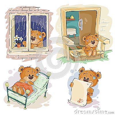 Set clip art illustrations of bored teddy bears. Cartoon Illustration