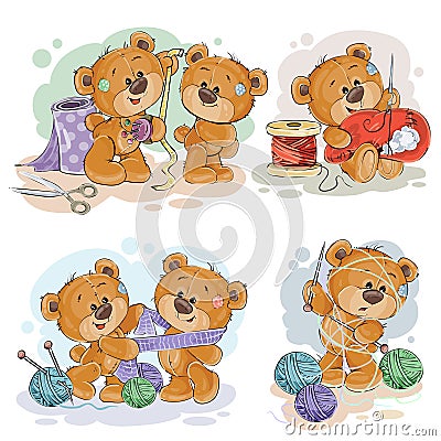 Set of clip art illustrations of teddy bears and their hand maid hobby Cartoon Illustration