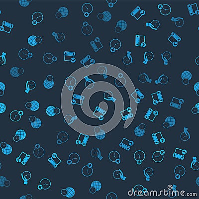 Set Clock delete, Calendar with check mark, and World time on seamless pattern. Vector Vector Illustration