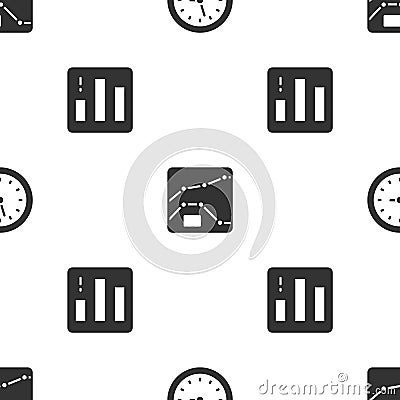 Set Clock, Graph, chart, diagram and Pie infographic on seamless pattern. Vector Vector Illustration