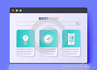 Set Clock, Light bulb with concept of idea and Online book on mobile icon. Vector Vector Illustration