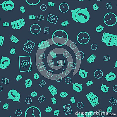 Set Clock, Telephone with speech bubble chat, Mail and e-mail and Chat messages notification on phone on seamless Vector Illustration