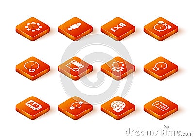 Set Clock AM, Wrist watch, delete, Calendar date, World time, Time Management, Digital alarm clock and icon. Vector Vector Illustration