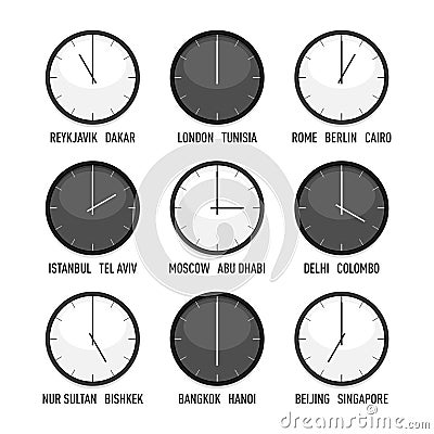 Set of clocks for timezone hour vector icon set Vector Illustration