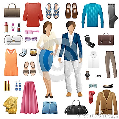 Set of Clothes. Fashion Look Style. Flat Design Vector Illustration