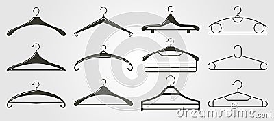 set of clothes hanger vector silhouette illustration design, hanger bundle vintage illustration design Vector Illustration