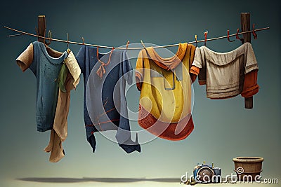 a set of clotheslines, each with a different kind of clothing hanging Stock Photo