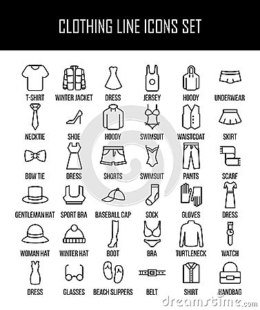 Set of clothing icons in modern thin line style. Stock Photo