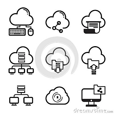 Set cloud computing linear icons for web design element Vector Illustration