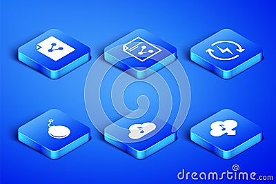 Set Cloud download music, Share file, Music streaming service, Bomb ready to explode, and Recharging icon. Vector Vector Illustration