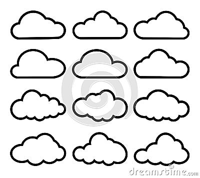 Set cloud icons black white Vector Illustration