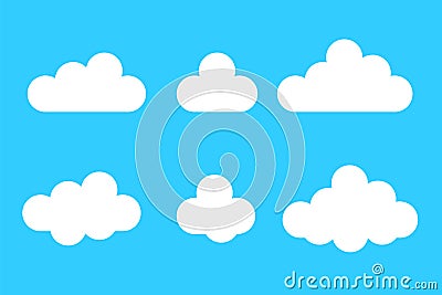 Set of Cloud Icons in cartoon flat style isolated on blue background. Vector design elements weather Vector Illustration