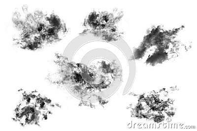 Set cloud isolated on white background,Textured Smoke,Brush clouds,Abstract black Stock Photo