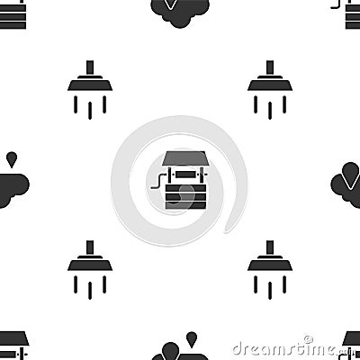 Set Cloud with rain, Well bucket and Shower on seamless pattern. Vector Vector Illustration