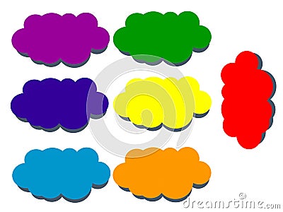 Set cloud seven color violet, indigo,blue,green, yellow, orange,red Stock Photo