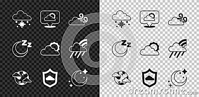 Set Cloud with snow, Location cloud, Windy weather, Earth planet clouds, Weather forecast, Moon and stars, Time to sleep Stock Photo