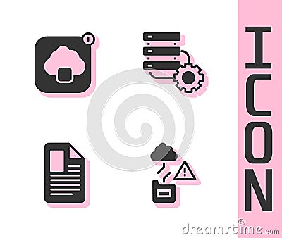Set Cloud technology data transfer, , File document and Server and gear icon. Vector Vector Illustration