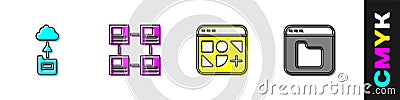 Set Cloud technology data transfer, Hierarchy organogram chart, Different files and Browser icon. Vector Vector Illustration