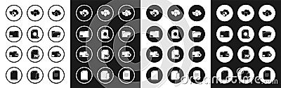 Set Cloud upload, Document with search, folder, and shield, download, Delete and minus icon. Vector Vector Illustration