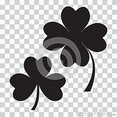 Set of clover icon, three and four leaves. Black silhouette. Vector illustration Cartoon Illustration