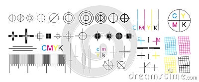 Set of CMYK offset vector registration marks cross polygraphy Vector Illustration