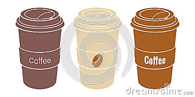 Set of coffee paper cup icon. Hot drink Vector Illustration