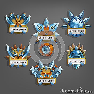 Set of coats of arms icon for game interface. Vector Illustration