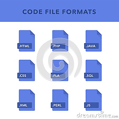 Set of code File Formats and Labels in flat icons style. Vector illustration Vector Illustration