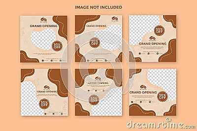 Set of coffe shop sale instagram post banner collection.social media posts templates.fully editable instagram and facebook square Vector Illustration