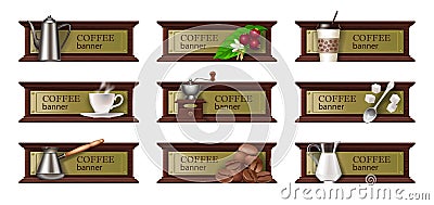 Set coffee banners, badges, stickers Vector Illustration